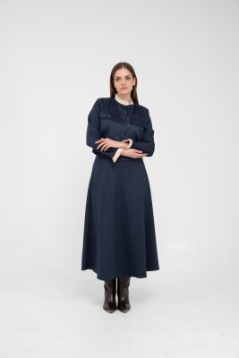 Düğme Detaylı Süet Etek Ceket Takım K8089 - 11