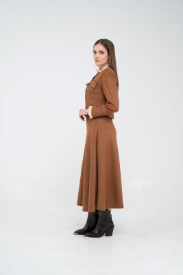 Düğme Detaylı Süet Etek Ceket Takım K8089 - 15