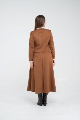 Düğme Detaylı Süet Etek Ceket Takım K8089 - 18