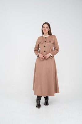 Düğme Detaylı Süet Etek Ceket Takım K8089 - 20