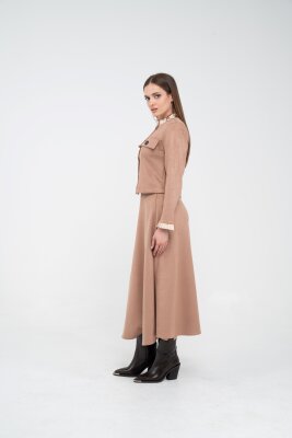 Düğme Detaylı Süet Etek Ceket Takım K8089 - 21