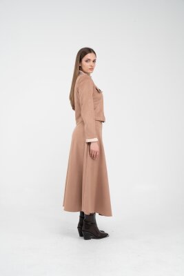 Düğme Detaylı Süet Etek Ceket Takım K8089 - 22