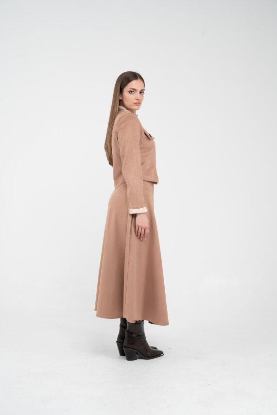 Düğme Detaylı Süet Etek Ceket Takım K8089 - 22