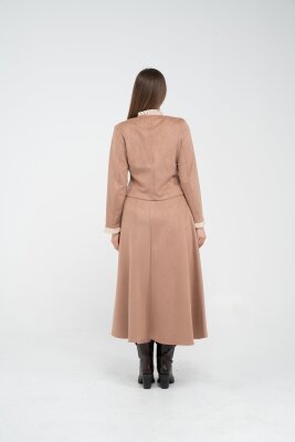 Düğme Detaylı Süet Etek Ceket Takım K8089 - 23