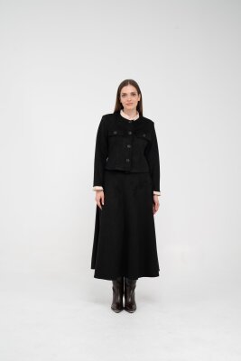 Düğme Detaylı Süet Etek Ceket Takım K8089 - 26