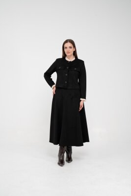 Düğme Detaylı Süet Etek Ceket Takım K8089 - 27