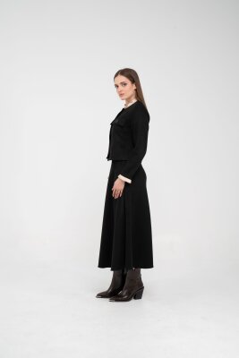 Düğme Detaylı Süet Etek Ceket Takım K8089 - 28