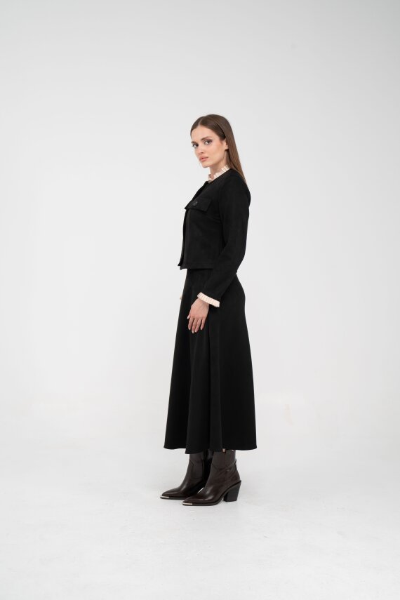 Düğme Detaylı Süet Etek Ceket Takım K8089 - 28