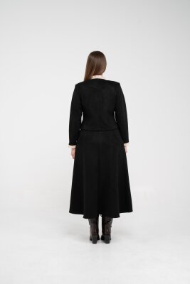 Düğme Detaylı Süet Etek Ceket Takım K8089 - 30