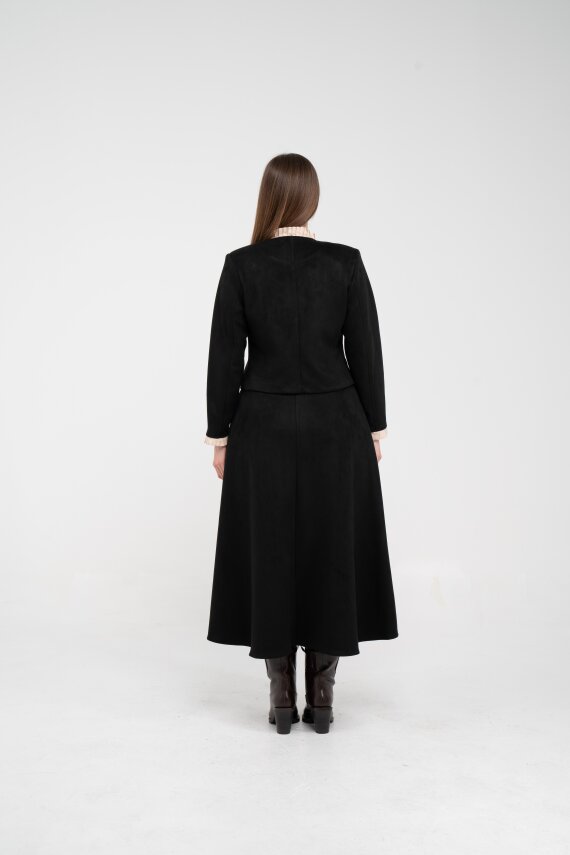 Düğme Detaylı Süet Etek Ceket Takım K8089 - 30