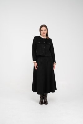 Düğme Detaylı Süet Etek Ceket Takım K8089 - 31