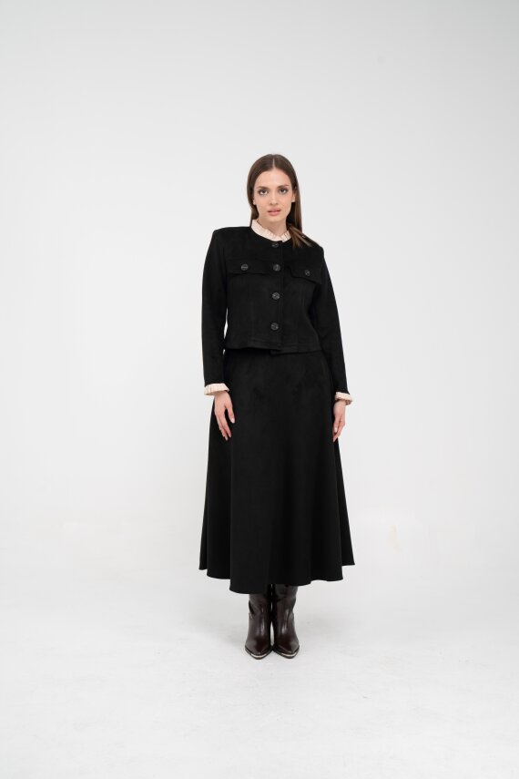 Düğme Detaylı Süet Etek Ceket Takım K8089 - 31