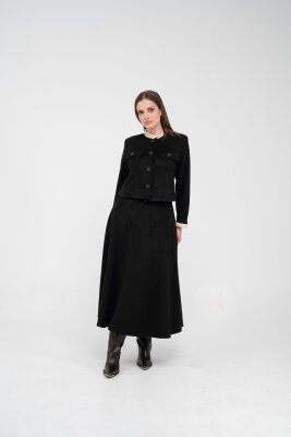 Düğme Detaylı Süet Etek Ceket Takım K8089 - 33