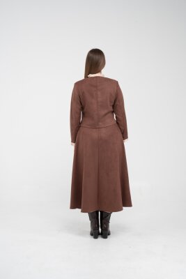 Düğme Detaylı Süet Etek Ceket Takım K8089 - 37