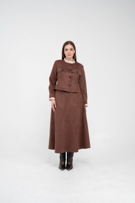 Düğme Detaylı Süet Etek Ceket Takım K8089 - 38