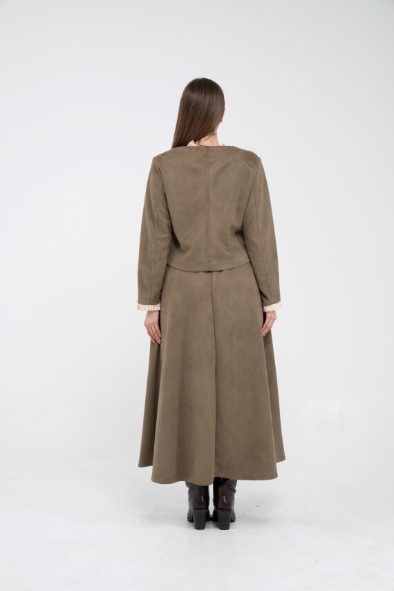 Düğme Detaylı Süet Etek Ceket Takım K8089 - 41