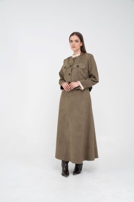 Düğme Detaylı Süet Etek Ceket Takım K8089 - 43