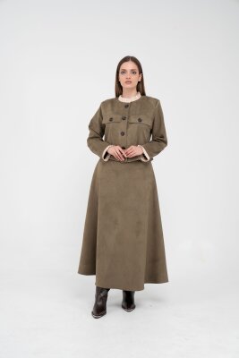 Düğme Detaylı Süet Etek Ceket Takım K8089 - 45