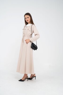 Düğmeli Bel Bağcıklı Trençkot Detaylı Elbise K1746 - 4