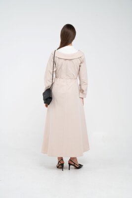 Düğmeli Bel Bağcıklı Trençkot Detaylı Elbise K1746 - 5
