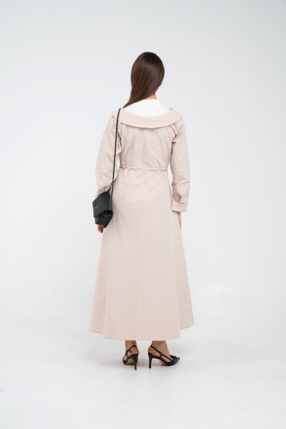 Düğmeli Bel Bağcıklı Trençkot Detaylı Elbise K1746 - 5