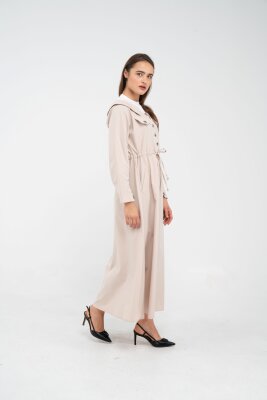 Düğmeli Bel Bağcıklı Trençkot Detaylı Elbise K1746 - 6