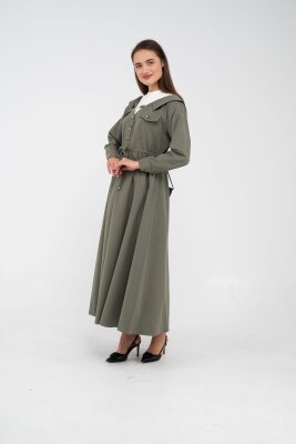 Düğmeli Bel Bağcıklı Trençkot Detaylı Elbise K1746 - 10
