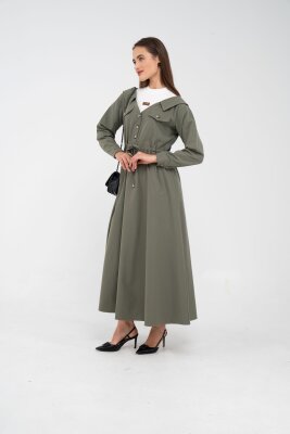 Düğmeli Bel Bağcıklı Trençkot Detaylı Elbise K1746 - 11