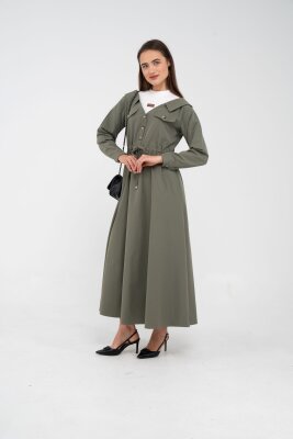 Düğmeli Bel Bağcıklı Trençkot Detaylı Elbise K1746 - 8