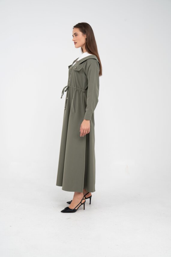 Düğmeli Bel Bağcıklı Trençkot Detaylı Elbise K1746 - 12