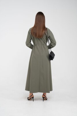 Düğmeli Bel Bağcıklı Trençkot Detaylı Elbise K1746 - 15