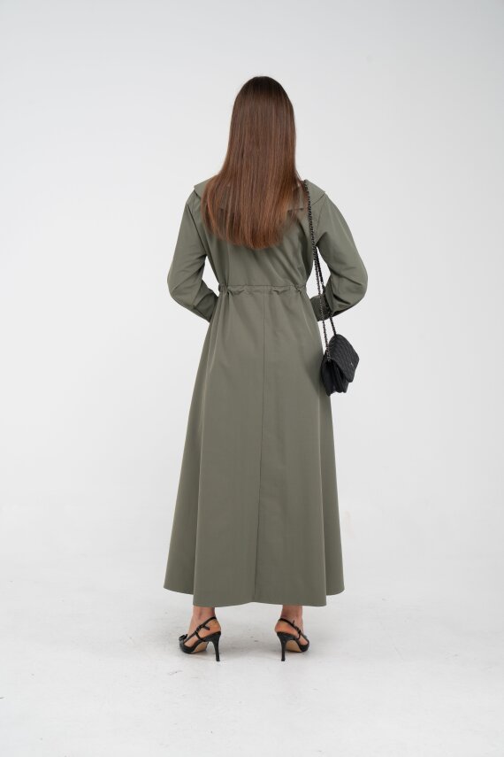 Düğmeli Bel Bağcıklı Trençkot Detaylı Elbise K1746 - 15