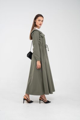 Düğmeli Bel Bağcıklı Trençkot Detaylı Elbise K1746 - 13