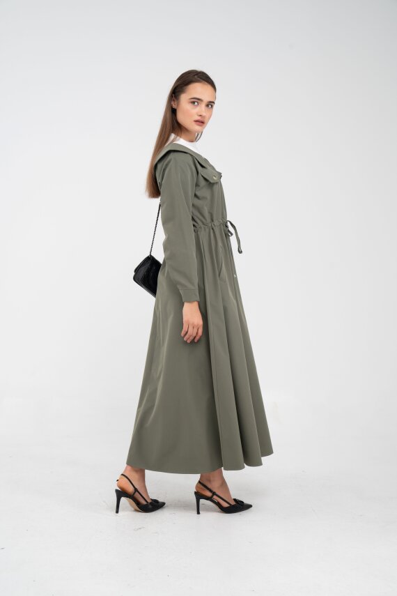 Düğmeli Bel Bağcıklı Trençkot Detaylı Elbise K1746 - 13