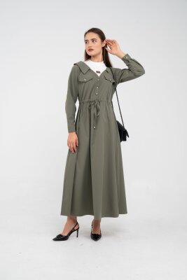 Düğmeli Bel Bağcıklı Trençkot Detaylı Elbise K1746 - 14