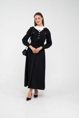 Düğmeli Bel Bağcıklı Trençkot Detaylı Elbise K1746 - 16