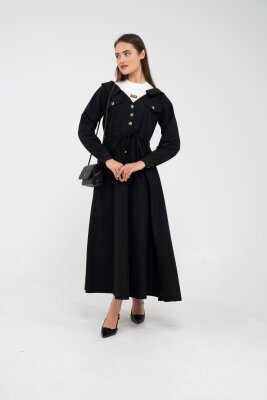 Düğmeli Bel Bağcıklı Trençkot Detaylı Elbise K1746 - 18