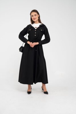 Düğmeli Bel Bağcıklı Trençkot Detaylı Elbise K1746 - 19