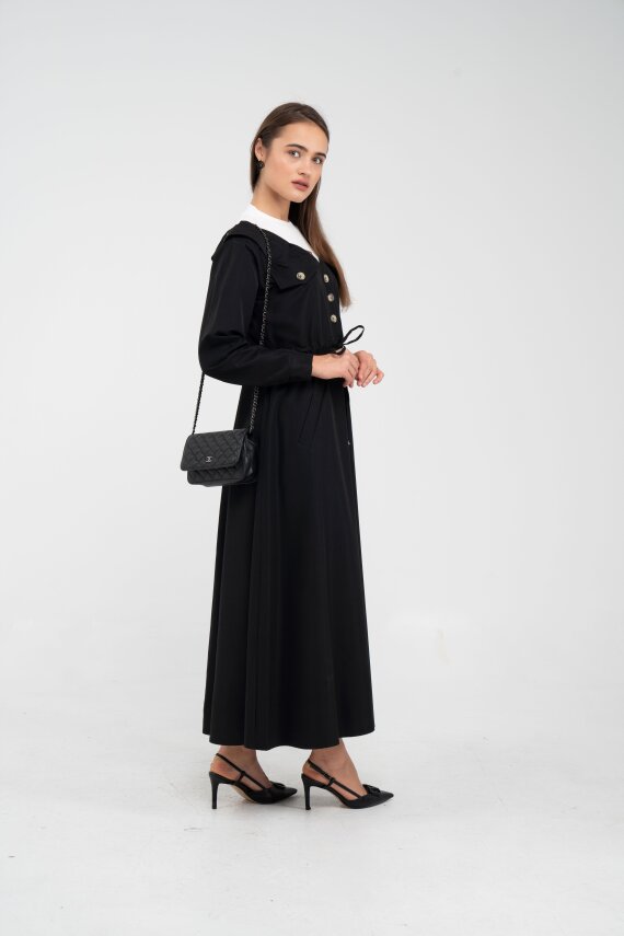 Düğmeli Bel Bağcıklı Trençkot Detaylı Elbise K1746 - 21