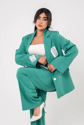 Etiket Baskılı Kol Detaylı Blazer Ceket Palazzo Pantolon Takım TKM16014 - 1