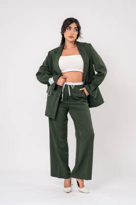 Etiket Baskılı Kol Detaylı Blazer Ceket Palazzo Pantolon Takım TKM16014 - 6