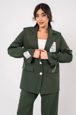 Etiket Baskılı Kol Detaylı Blazer Ceket Palazzo Pantolon Takım TKM16014 - 10