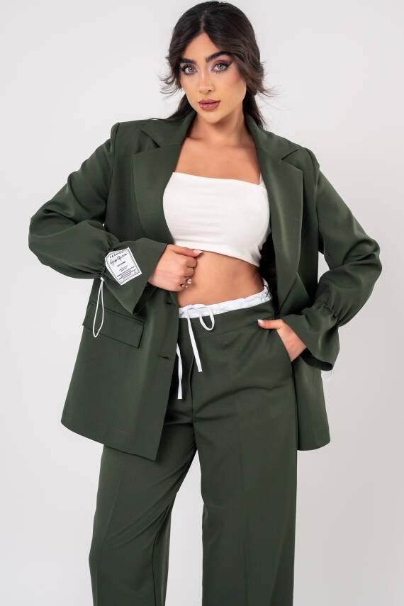 Etiket Baskılı Kol Detaylı Blazer Ceket Palazzo Pantolon Takım TKM16014 - 2