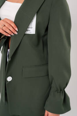 Etiket Baskılı Kol Detaylı Blazer Ceket Palazzo Pantolon Takım TKM16014 - 11