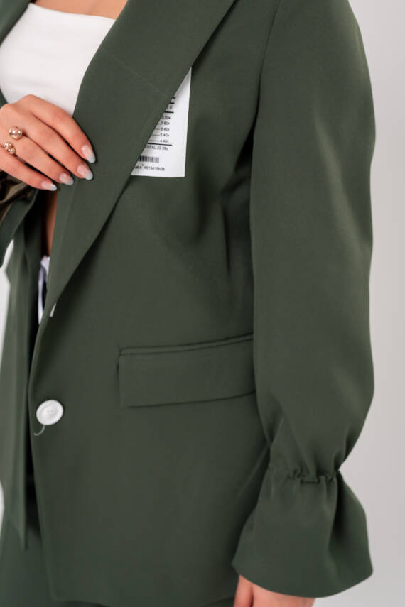 Etiket Baskılı Kol Detaylı Blazer Ceket Palazzo Pantolon Takım TKM16014 - 11