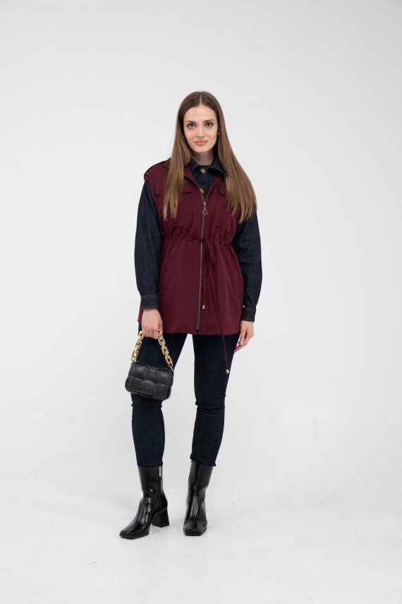 Fermuarlı Bel Büzgülü Cepli Kadın Yelek 8099 - 1