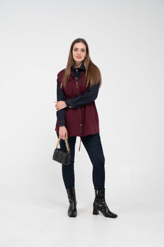 Fermuarlı Bel Büzgülü Cepli Kadın Yelek 8099 - 2