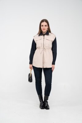 Fermuarlı Bel Büzgülü Cepli Kadın Yelek 8099 - 8