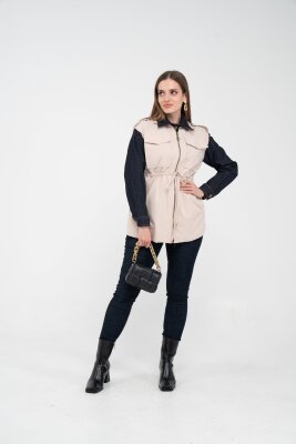 Fermuarlı Bel Büzgülü Cepli Kadın Yelek 8099 - 9