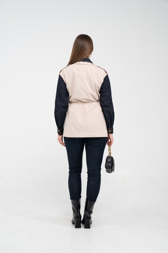 Fermuarlı Bel Büzgülü Cepli Kadın Yelek 8099 - 16